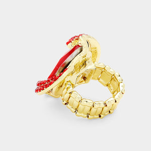 BIG Gold Vibrant Siam Red Crystal Stretch Cocktail Ring