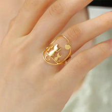 Stainless steel cat family ring. Gold or silver, adjustable.