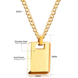 Stainless steel large tag necklace. Gold, waterproof.