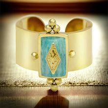 Stainless steel regal amazonite cuff ring. Gold, waterproof.