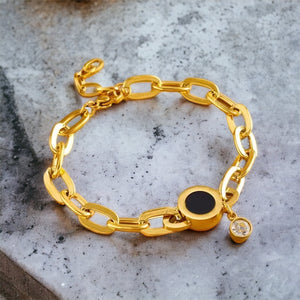 Stainless steel Roman numerals bracelet. Gold, Black.