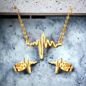 Stainless steel heartbeat necklace set. Gold or silver.