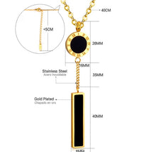 Stainless steel Roman numerals circle & bar necklace. Gold, black.