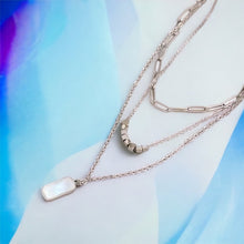 Stainless steel mother of pearl layered necklace. Gold or silver.