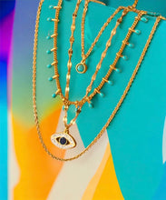 Stainless steel layered turquoise, evil eye necklace. Gold, waterproof.