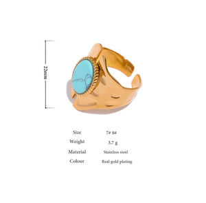 Stainless steel natural turquoise ring. Gold, waterproof.