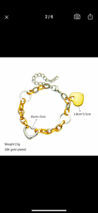 Stainless steel heart charm bracelet. Gold & silver waterproof.