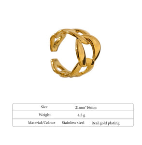 Stainless steel chain cuff ring. Gold, waterproof.