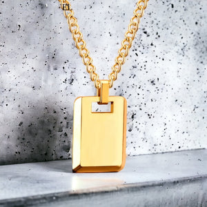 Stainless steel large tag necklace. Gold, waterproof.