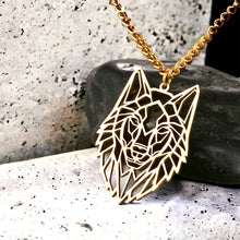 Stainless steel quirky open wolf head necklace. Gold, waterproof.