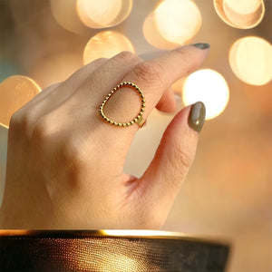 Stainless steel tiny ball open ring. Gold, adjustable.