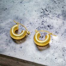 Stainless steel influencer small hoops. Gold earrings.