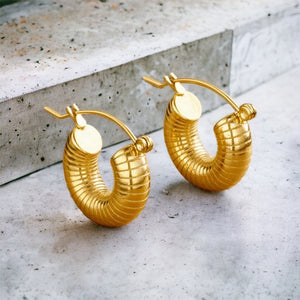 Stainless steel influencer small hoops. Gold earrings.