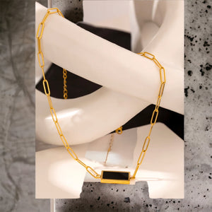 Stainless steel paper clip chain black necklace, Gold, waterproof.