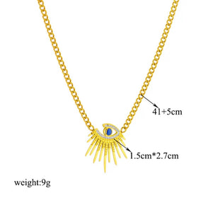 Stainless steel waterproof enamel eye necklace. Gold