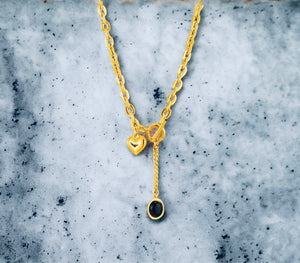 Stainless steel heart & oval drop necklace. Gold waterproof.
