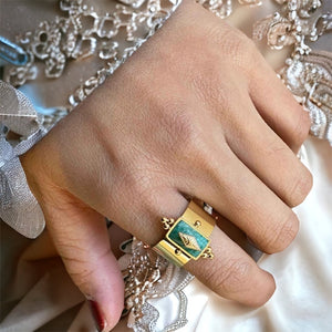 Stainless steel regal amazonite cuff ring. Gold, waterproof.