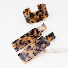 Celluloid Gold Brown Leopard Animal Cuff Bracelet & Earrings Set