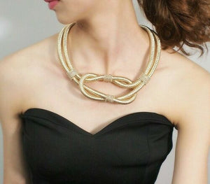 Statement Gold Metallic Cord Magnetic Fastening Collar Necklace