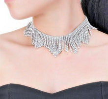 Glam Silver Pave Crystal Fringe Collar Choker Necklace