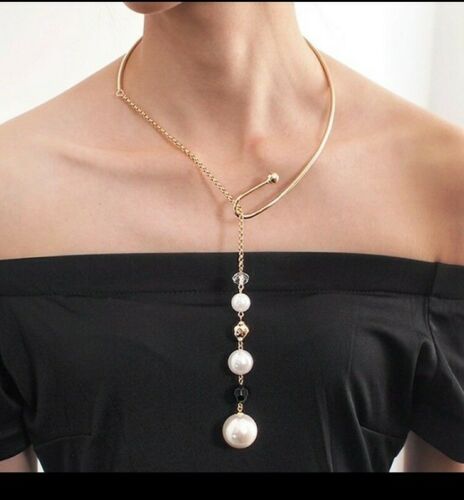 Gold Layered Pearl Choker Collar Necklace