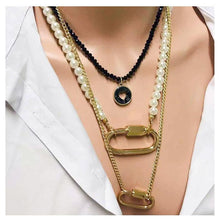 Gold Handmade Layered Pearl Black Jet Crystal 3 Necklace Set