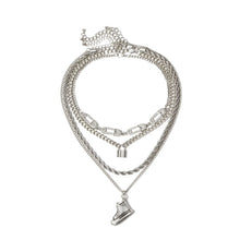 HOT Celeb Silver Chain Layered Crystal Safety Pin Lock Necklace