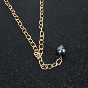 Statement Gold Layered Pearl Black Charcoal 3 Necklace Set