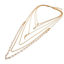 HOT Celeb Statement Gold Chain Layered Pearl Star Moon Necklace
