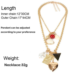 Celeb Statement Gold Chain Layered Pearl Charm Necklace