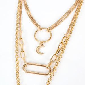 HOT Celeb Gold Chain Layered Moon Star Circle Choker Necklace