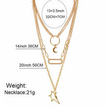 HOT Celeb Gold Chain Layered Moon Star Circle Choker Necklace