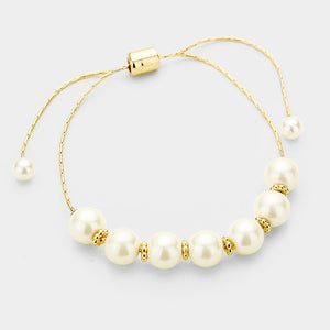 Gold Cream Pearl Cinch Adjustable Bracelet