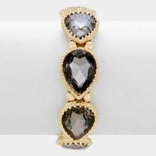 Gold Black Diamond Teardrop Crystal Stretch Cocktail Bracelet