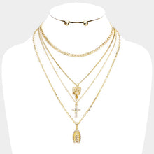 RELIGIOUS Statement Gold Chain Layered Angel Cross Necklace Set