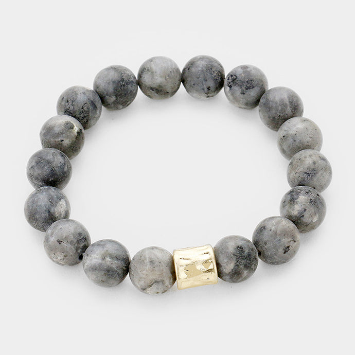 Classy Gold Grey Semi Precious Natural Stone Stretch Bracelet