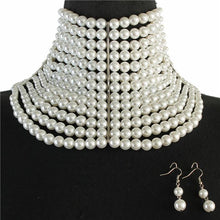 LUXE Statement Silver White Pearl Choker Bride Necklace Set