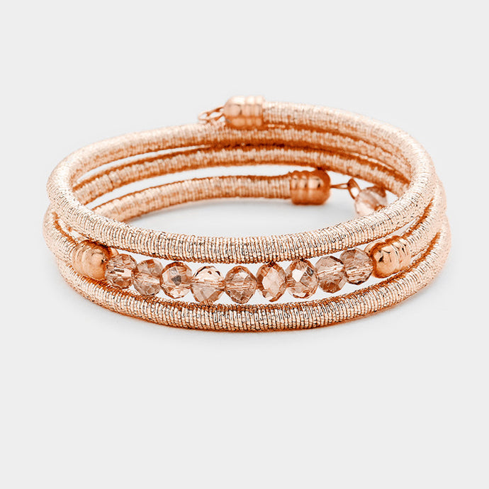 Rose Gold Crystal Spiral Metallic Cord Cuff Bracelet