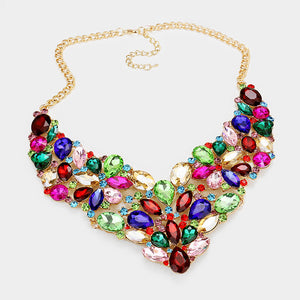 Gold Multi Coloured Vibrant Crystal Cocktail Necklace Set