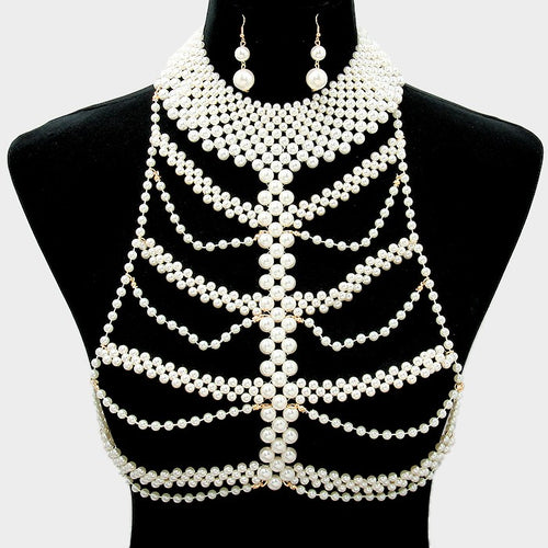 LUXE Gatsby Gold Pearl Collar Necklace  Body Chain