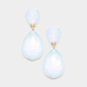 WHIMSICAL Gold White Opal Crystal 2 inch Cocktail Bridal Earrings