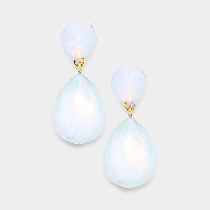 WHIMSICAL Gold White Opal Crystal 2 inch Cocktail Bridal Earrings