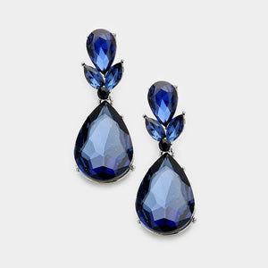 Hematite Montana Blue Crystal 2 inch Cocktail Earrings