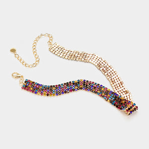 Gold Multi Coloured 5 Row Crystal Choker Necklace Set