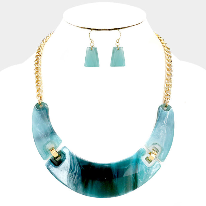 Celluloid Gold Sea Blue Shades Short Collar Necklace Set