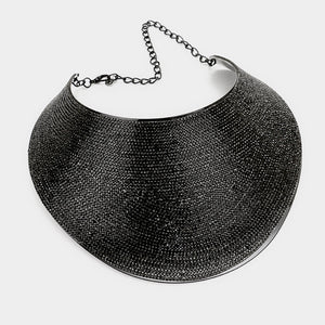 LUXE Statement Black Jet Crystal Huge Curved Choker Necklace Set