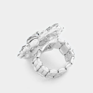 Silver Aqua Crystal Big Stretch Cocktail Ring