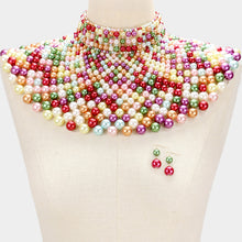LUXE SPECTACULAR Statement Gold Multi Pearl Choker Cape Necklace