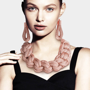 Gorgeous Statement Rose Gold Chunky Braided Collar Necklace Set