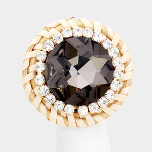 STATEMENT Gold Black Diamond Crystal Adjustable Huge Weave Ring